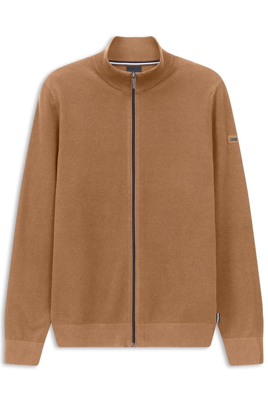 bugatti Men's Cardigan Zip Stand-Up Collar Regular Fit, 60-Taupe, S
