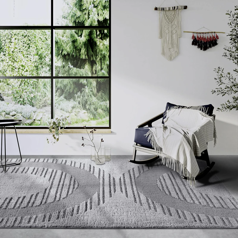 Elle Decor ation Bartoux High Pile Rug, Modern Living Room Rug, Long Pile Shaggy, Modern Pattern, Fluffy Soft Boho for Living Room, Bedroom - Light Grey, 160 x 235 cm