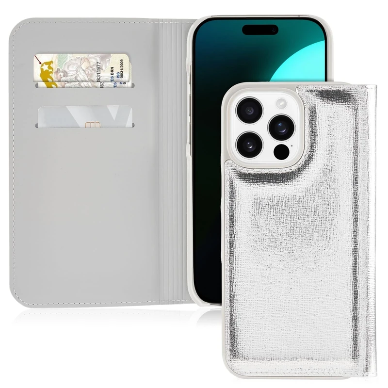 Kate Spade New York Wallet Folio iPhone 16 Pro Max Case - Compatible with Wireless Charging - Designer Phone Case - Metallic Silver - Image 1