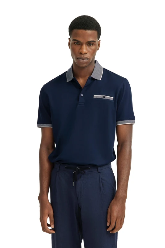 bugatti Men's Polo Shirt Chest Pocket Short Sleeve Modern Fit, 390-navy, L