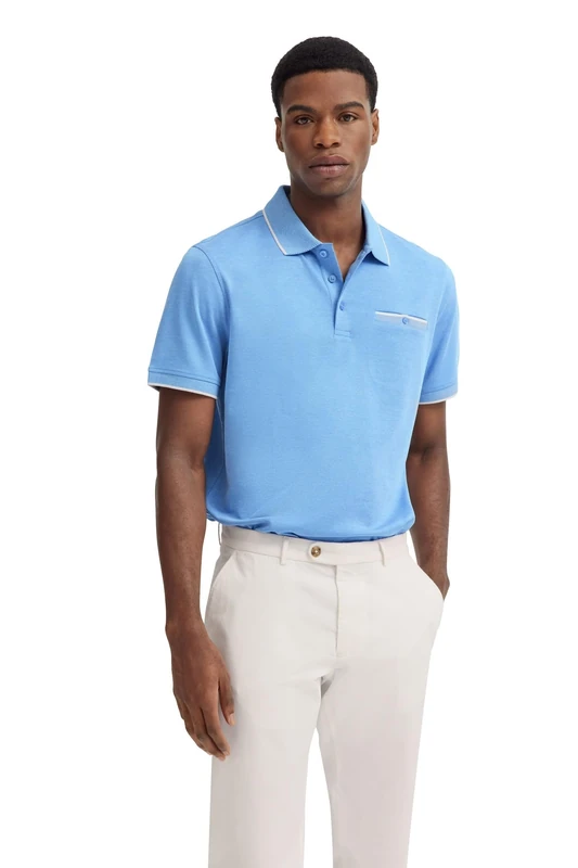 bugatti Men's Polo Short Sleeve Modern Elegant Cotton Classic Comfortable Summer Casual, 340-Blue-Grey, S
