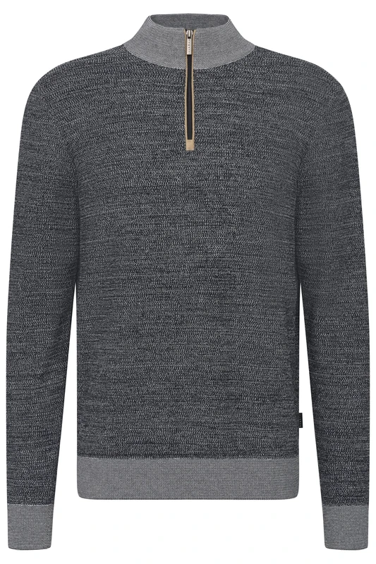 bugatti Men's Troyer Knitted Jumper Stand-Up Collar Short Zip Regular Fit, 390-navy, 3XL