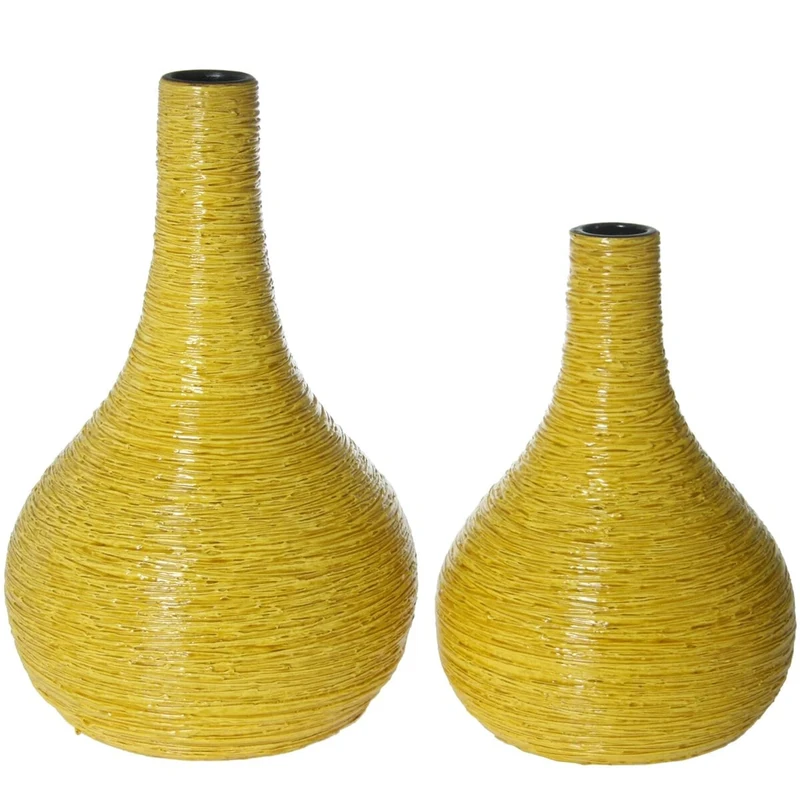 Alexandra House Living Set of 2 Yellow Ceramic Vases 25 x 36 x 37 cm (2 Pieces)