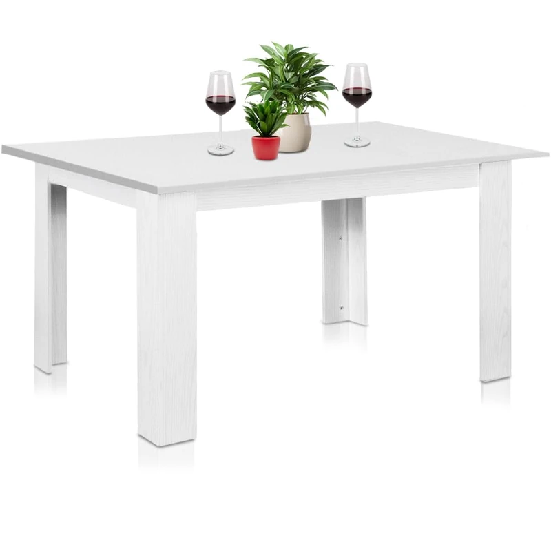 Shally Dogan Extendable Dining Room Table White 90 x 60 cm to 120 x 60 cm, Modern Design, Extendible Space-Saving, Ideal for Dining Room, Living Room, Kitchen, Furniture (Ash White)