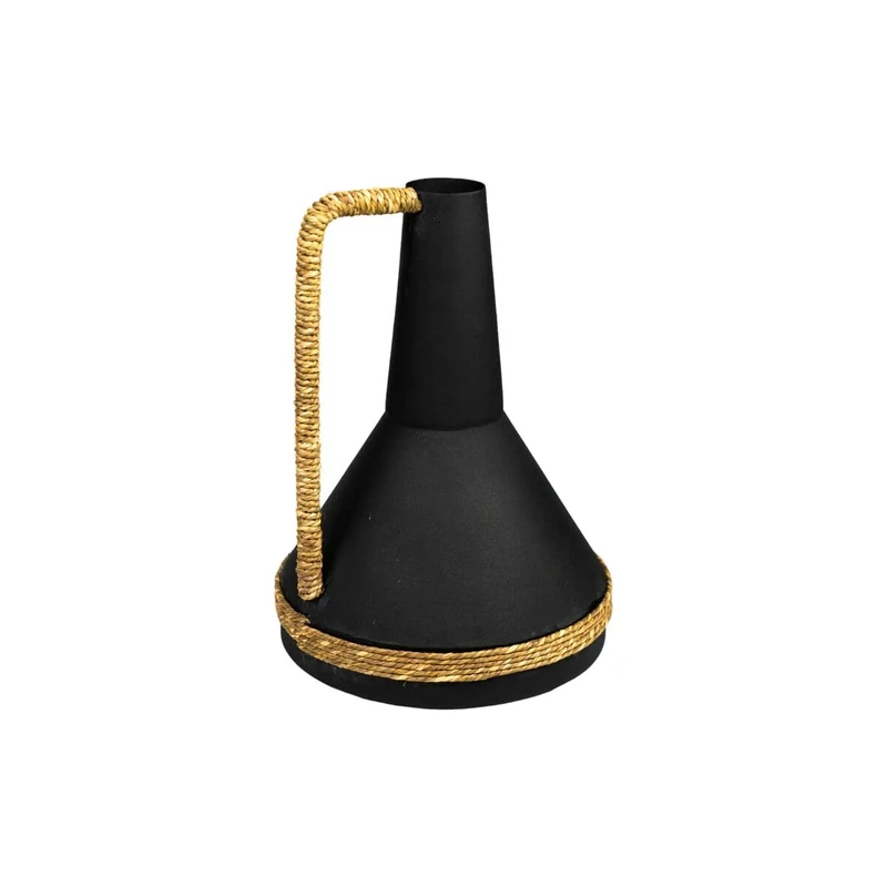 Romimex Vase Black Metal Wicker 15 x 22 x 15 cm with handle