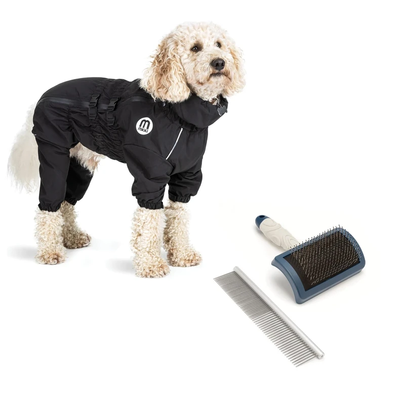 Bundle of Mikki Doodles Dog Raincoat, Extra Small + Mikki Doodles Grooming Kit
