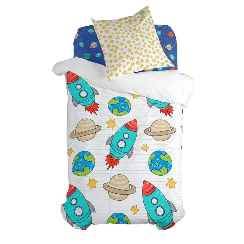 HappyFriday Mr Fox Space Rocket Duvet Cover Set Multicolor 80 Bed 2 Pieces