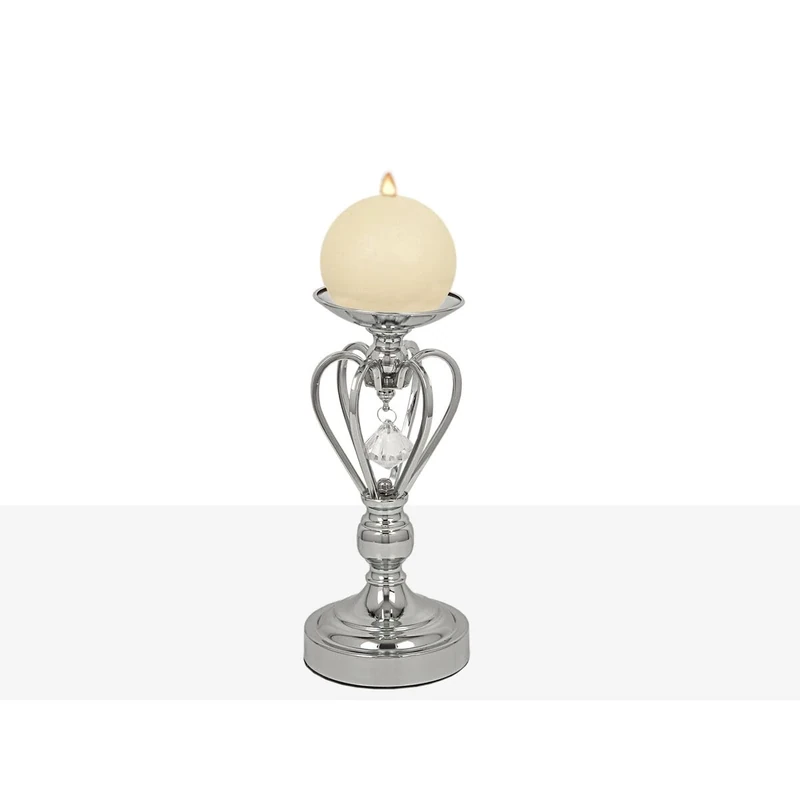 Romimex Silver Metal Glass Candle Holder 14cm x 28cm x 14cm