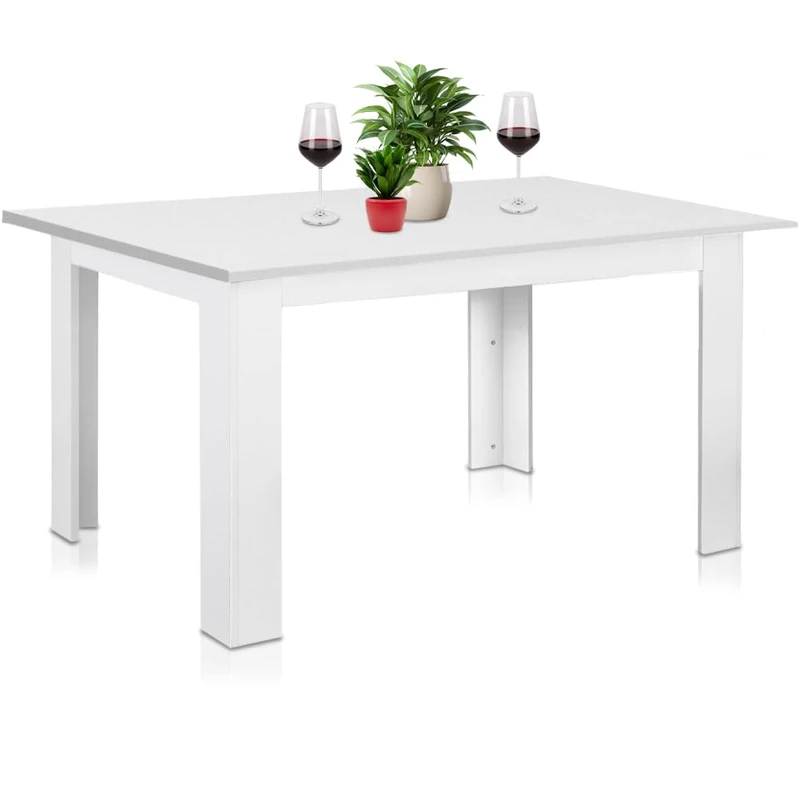Shally Dogan Extendable Dining Room Table White 90 x 60 cm to 120 x 60 cm, Modern Design, Extendible Space-Saving, Ideal for Dining Room, Living Room, Kitchen, Interior Furnishing, (White)
