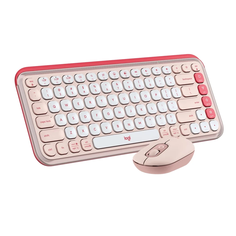 Logitech POP ICON COMBO, Bluetooth keyboard and mouse combo, comfortable typing, programmable keys and buttons, quiet clicks, Easy-Switch up to 3 devices - Rose