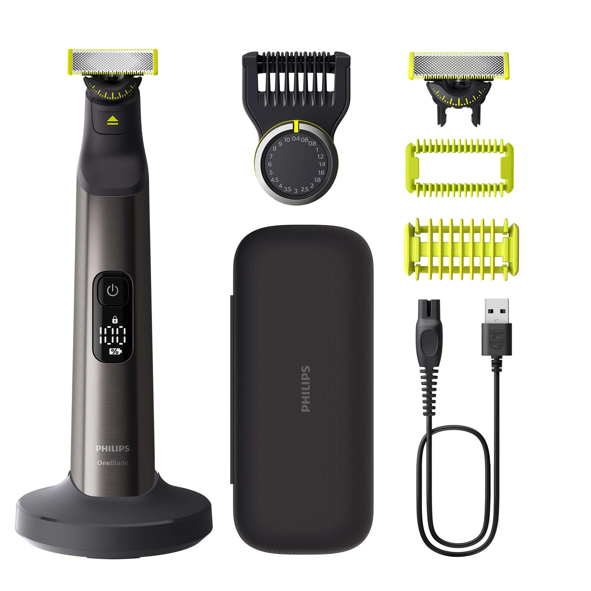 Philips OneBlade Pro 360 Authentic Face & Body Electric Beard Trimmer, Shaver and Bodygroomer, 2X 360 Blades, 1x 14-Length Comb, 1x Body Kit, 1x Charging Stand, 1x Travel Case, QP6652/30