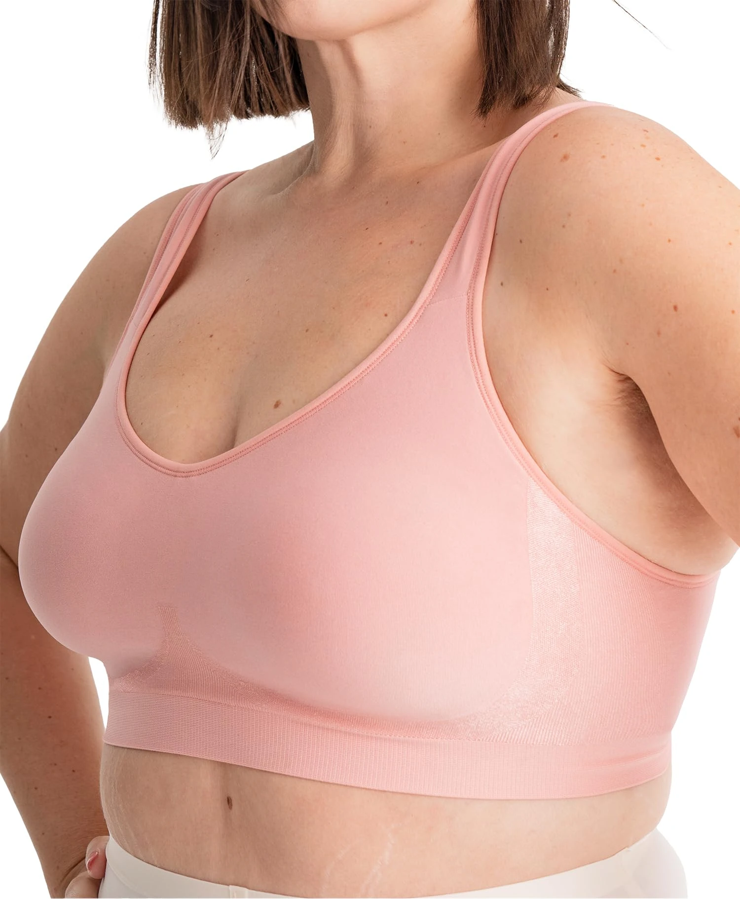 Truekind Bras for Women - Comfortable Wireless Support Bra, Seamless Full Coverage No Underwire Bra for Everyday Comfort, Rose Tan, 4XL: 44G, 46DD/E–G, 48D–DDD/F
