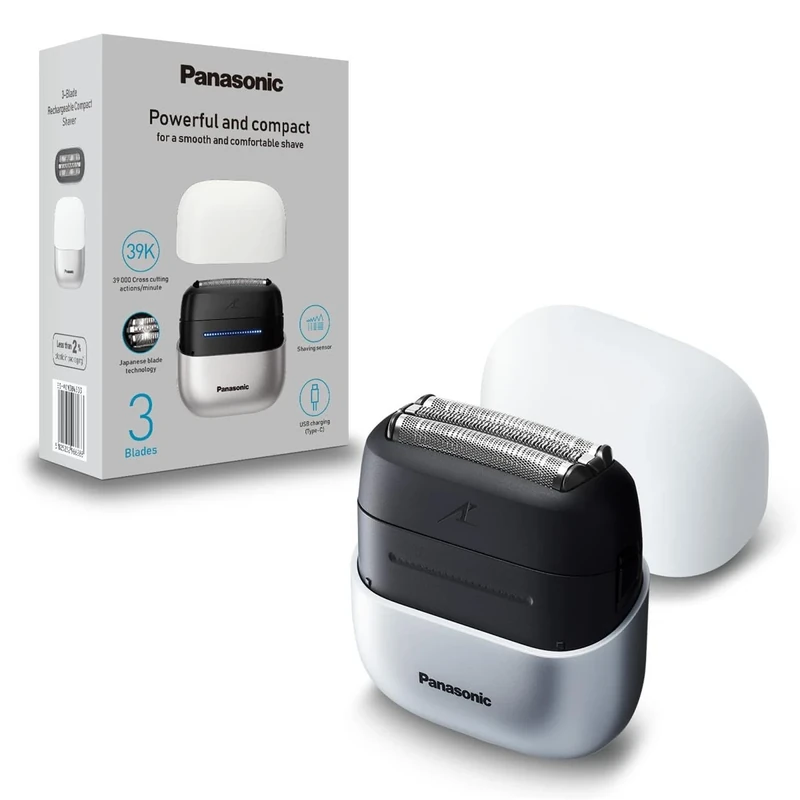 Panasonic ES-ACM3BW503 Series 700 Compact Shaver with 3 Blades, Wet & Dry Shaver for Men, Beard Density Sensor+, IPX7 Waterproof, USB-C Charging, AC USB Power Supply, White