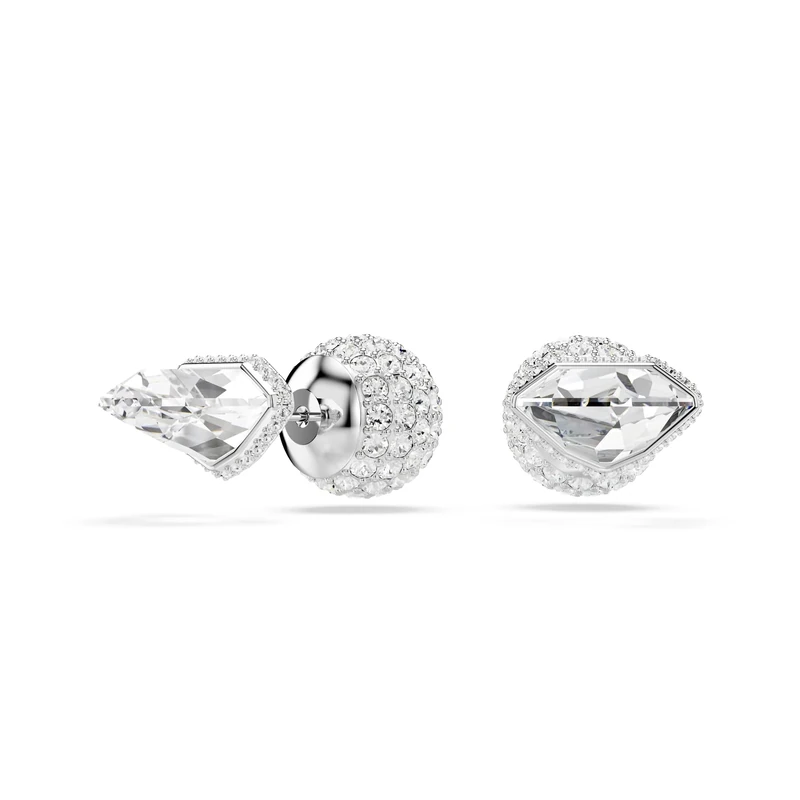 Swarovski Lucent stud earrings, Pavé, Ball, White, Rhodium plated