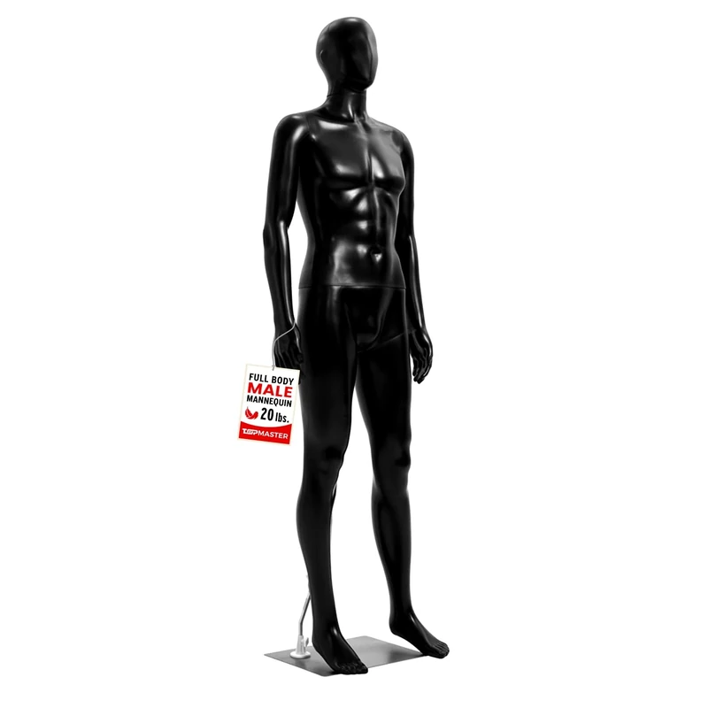 Topmaster Male Mannequin - Premium Quality Construction, Detailed Dimensions for Realistic Proportions, Sturdy, Durable, and Secure, Versatile Display for Various Clothing Styles, Black