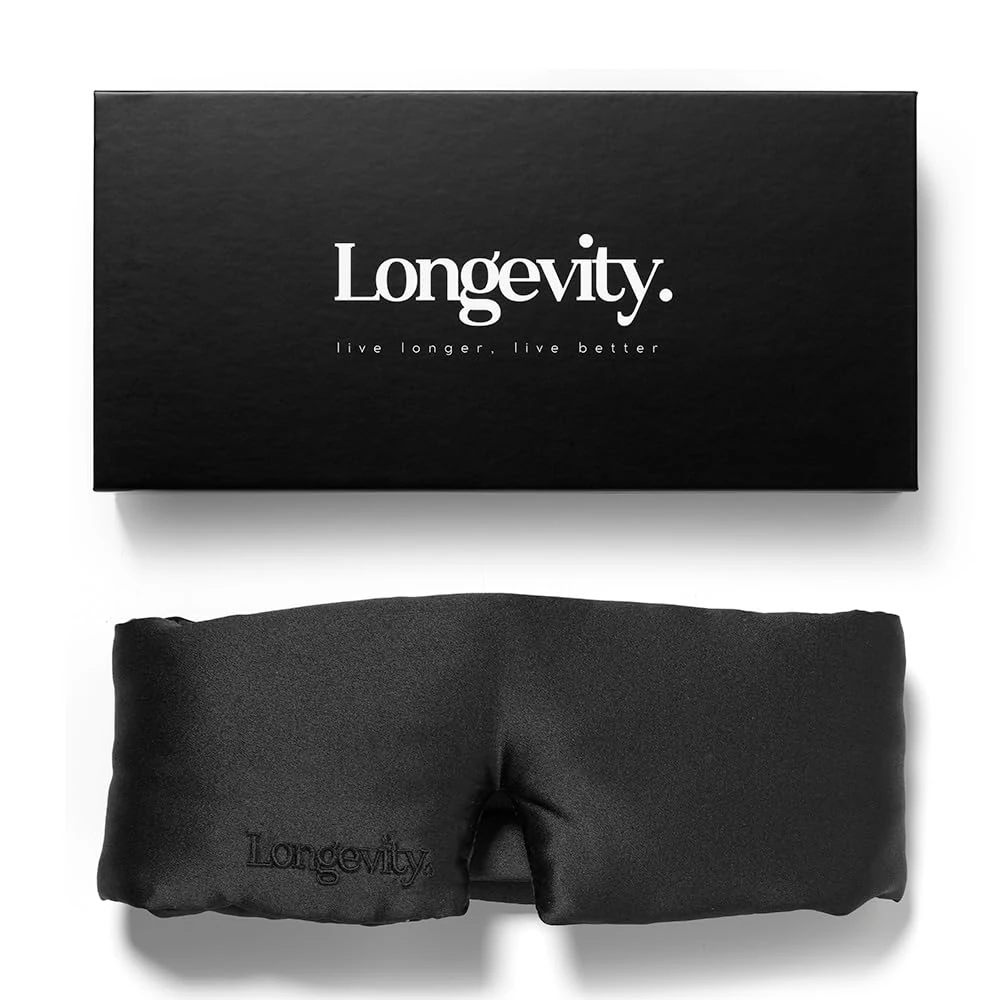 Longevity 100% Mulberry Silk Eye Mask for Sleeping - Bio-Contoured Silk Sleep Mask with Silver Ion Infusion for Skin & Hair - Light Blocking, Hypoallergenic - Luxury Sleep Aids for Women & Men