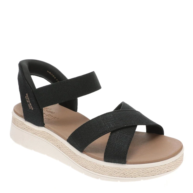 Skechers Women's Bobs Sun Ray – Bright Take Hands Free Slip-ins Sandal, Black White, 6.5 UK