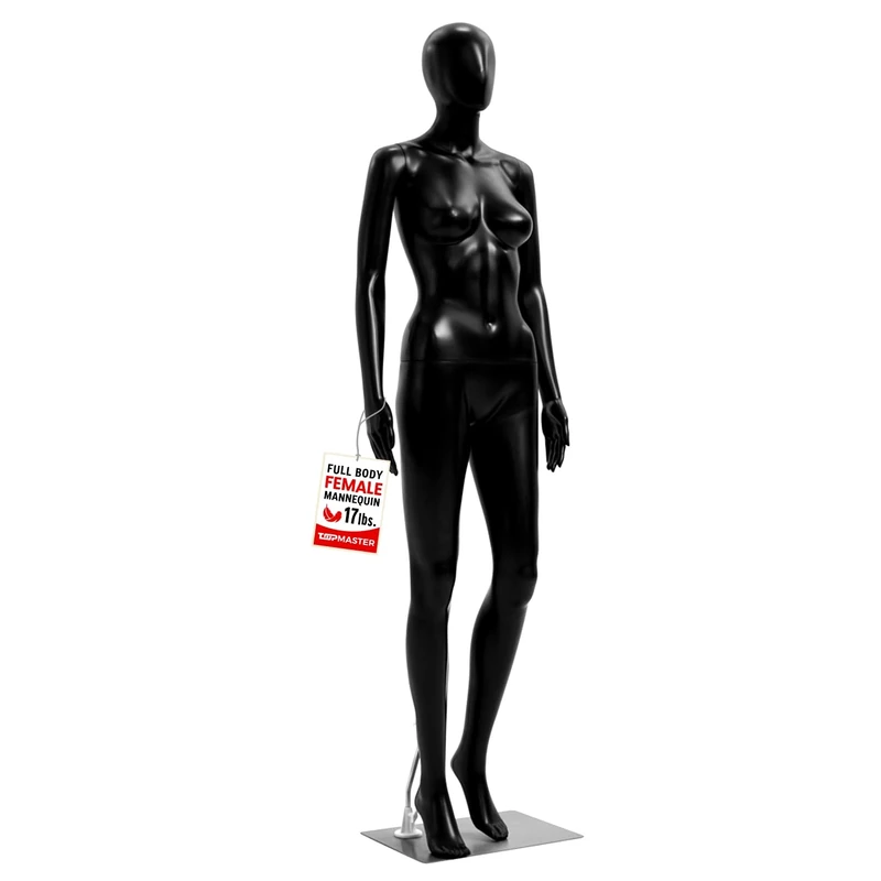 Topmaster Female Mannequin - Premium Quality Construction, Detailed Dimensions for Realistic Proportions, Sturdy, Durable, and Secure, Versatile Display for Various Clothing Styles, Black