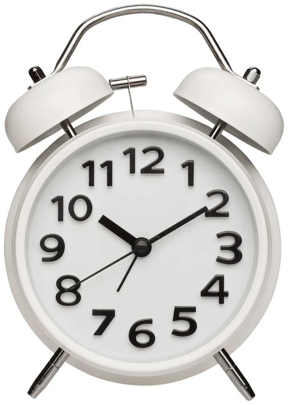TFA Dostmann Retro Analogue Double Bell Alarm Clock Metal 60.1040 No Ticking Silent Movement Battery Operated Vintage Alarm Clock Quartz Clock Bell Alarm Clock White