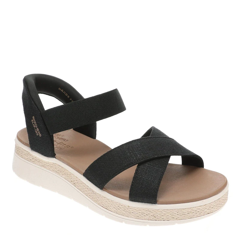 Skechers Women's Bobs Sun Ray-Bright Take Hands Free Slip-ins Sandal, Black White, 4 UK