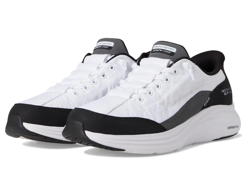 Skechers Women's Contour Foam Cozy Fit Hands Free Slip-ins Sneaker, White/Black, 6 UK Wide