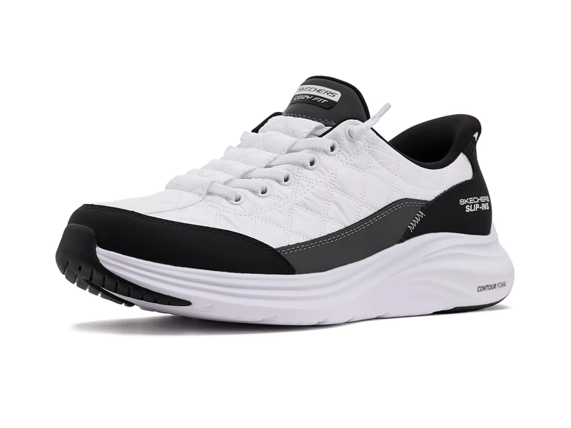 Skechers Women's Contour Foam Cozy Fit Hands Free Slip-ins Sneaker, White/Black, 7 Wide - Image 1