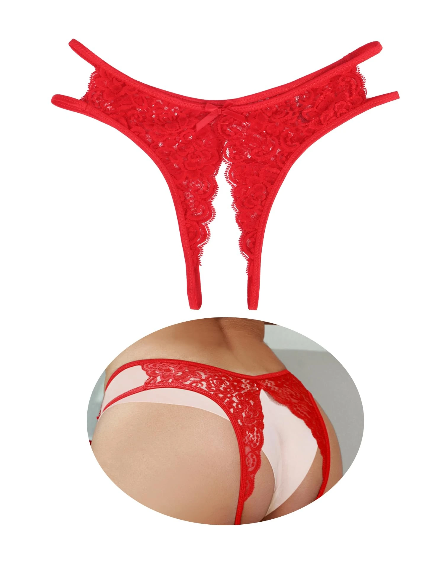 sunshinelady Women’s Sexy Lace G-Strings Plus Size Thongs Low Rise Bikini Panties Stretchy Hipster Knickers Side Hollow Out Tanga Briefs 2XL