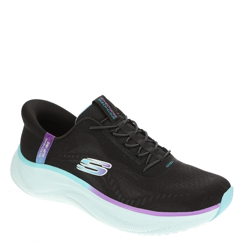 Skechers Women's Skech Cloud Perfectly Plush Slip-On Sneakers, Black Mesh/Synthetic/Multi Trim, 5.5 UK