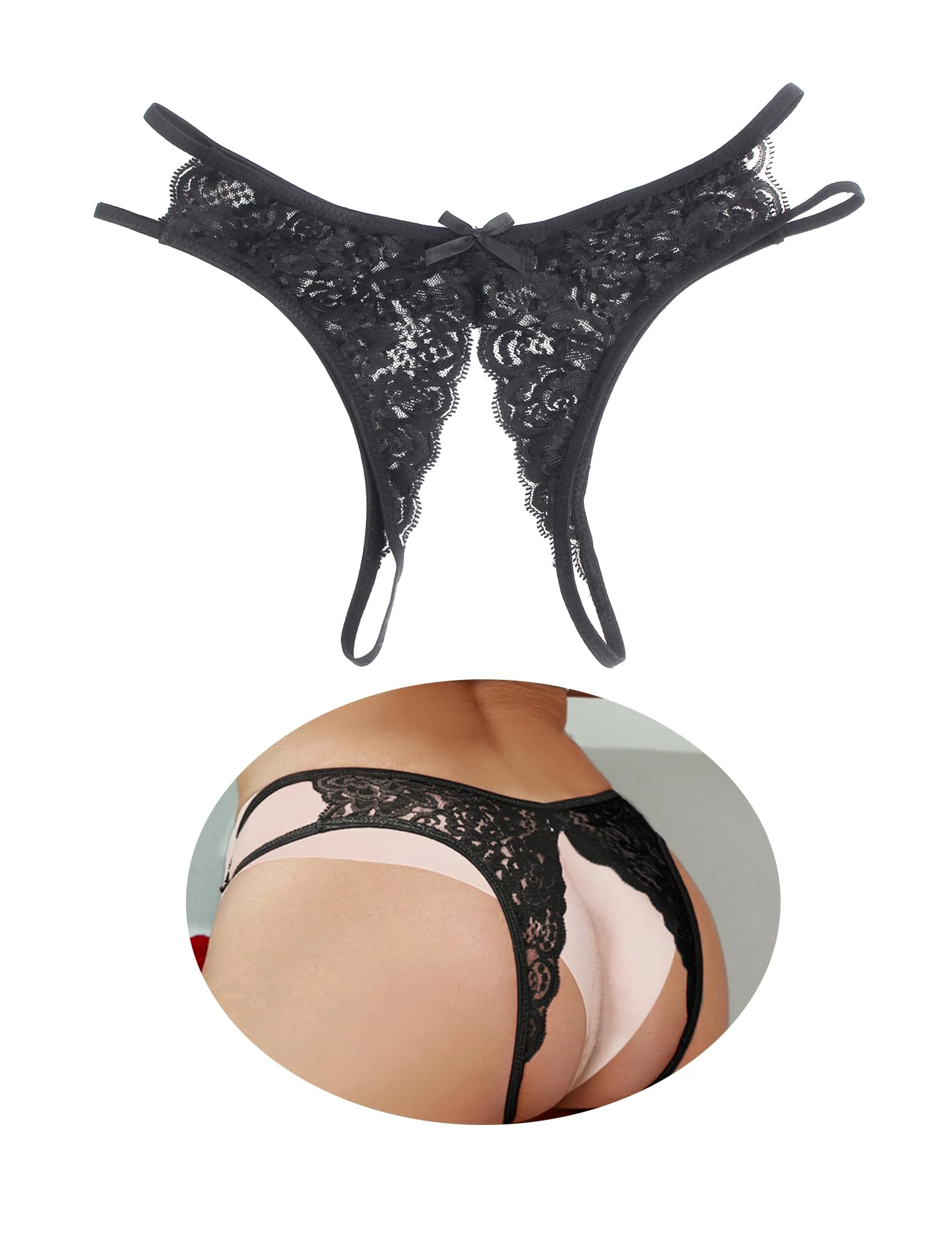 sunshinelady Women’s Sexy Lace G-Strings Plus Size Thongs Low Rise Bikini Panties Stretchy Hipster Knickers Side Hollow Out Tanga Briefs 2XL