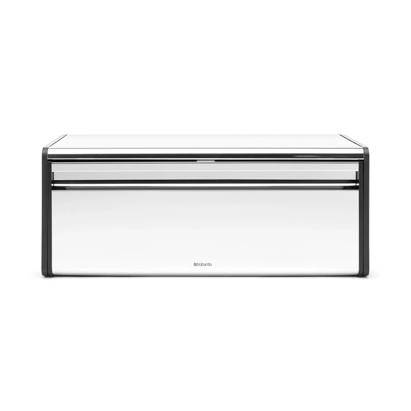 Brabantia Fall Front Bread Bin – Large Countertop Storage Box for Bread, Bagels, Rolls – Space-Saving Design with Flat Top – Brilliant Steel
