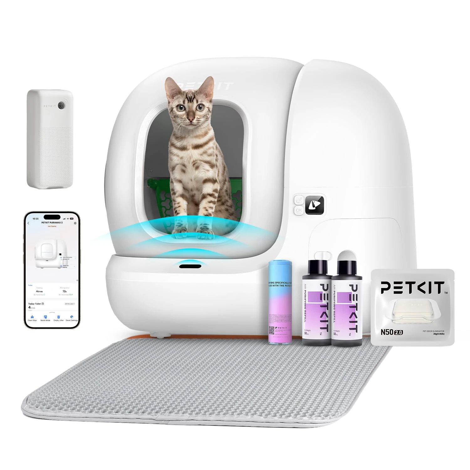 PETKIT PURA MAX 2 Self Cleaning Cat Litter Tray, 76L Extra Large Automatic Cat Litter Tray App Control, Dual Odour Control with Pura Air & N50, xSecure Robot Litter Box fr Multi-Cats with Mat & Liner