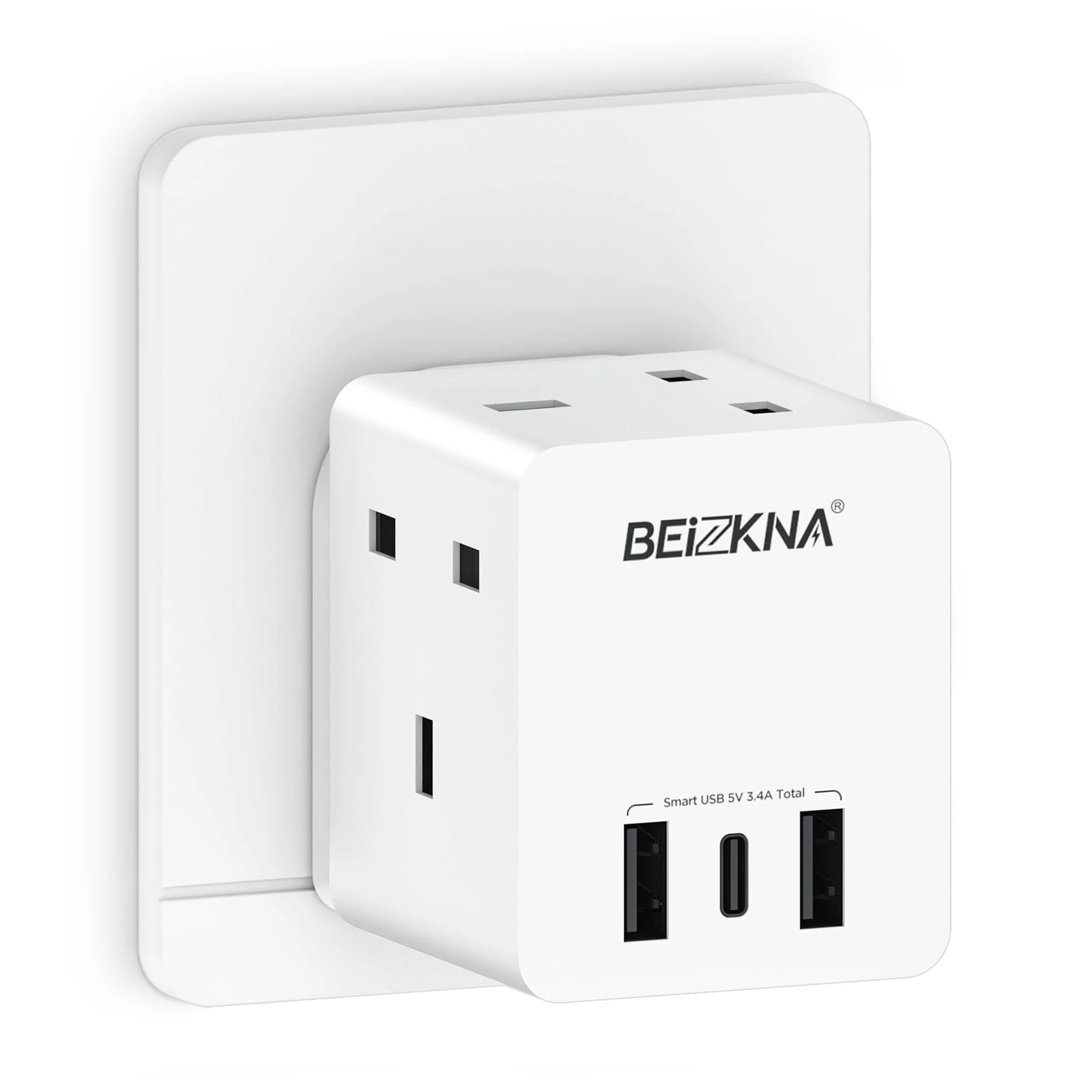 Multi Plug Adapter with 3 USB 3 Way Plug Adaptor Extension Socket Block Cube Multiplug with USB C Slots Electrical Power Multiple Extender 13A UK 3 Pin 3250W Wall Multi Plug for Home Office Kitchen