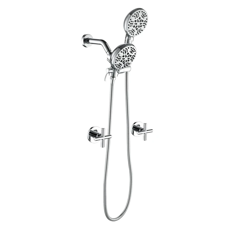 2 Handle Shower System Complete 2 in 1 Shower Combo Set with Handheld Shower Head Shower Panel Set Wall Mounted Polished Chrome