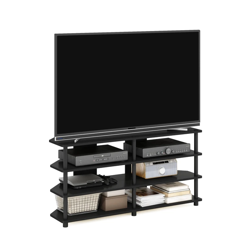 Furinno ECON TV Stand, 4-Tier Corner Entertainment Center, TV Console for TV up to 55 Inch, Easy Assembly, for Living Room, Bedroom, Blackwood