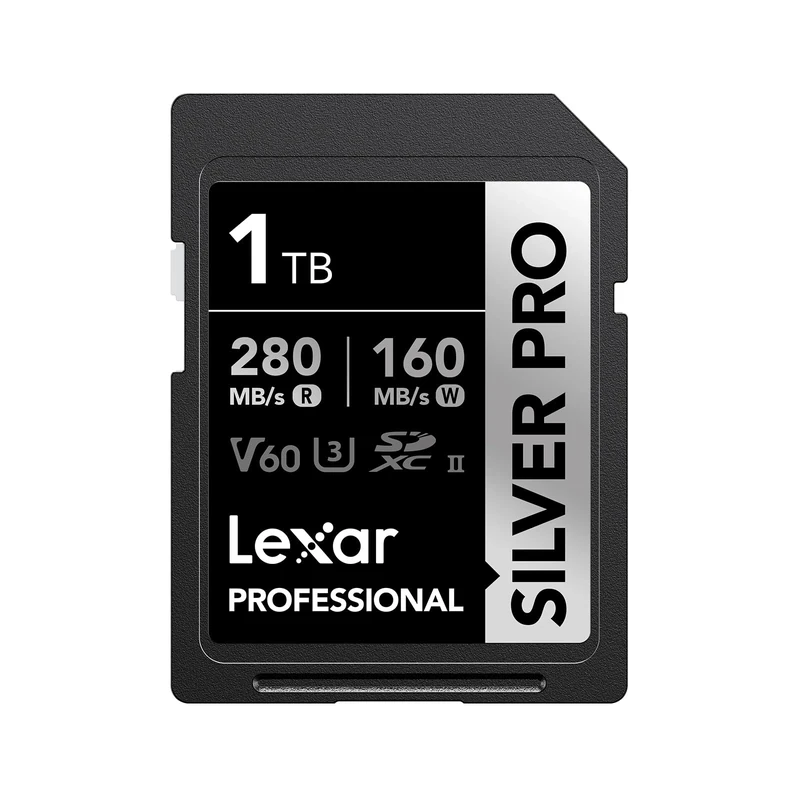 Lexar SILVER PRO SD Card 1TB, UHS-II SD Memory Card, V60, U3, C10, Up to 280MB/s Read, 160MB/s Write, SDXC Card for DSLR/Camera/Professional Photographer/Videographer/Enthusiast (LSDSIPR001T-BNNNG)
