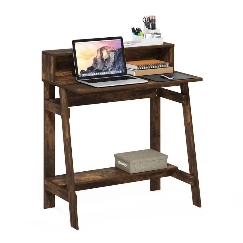 Furinno SIMPLISTIC Desk, Gaming Desk with Monitor Stand, A Frame Computer Desk, Office Desk for Home Office, Bedroom, Study Room, Dorm, Amber Pine