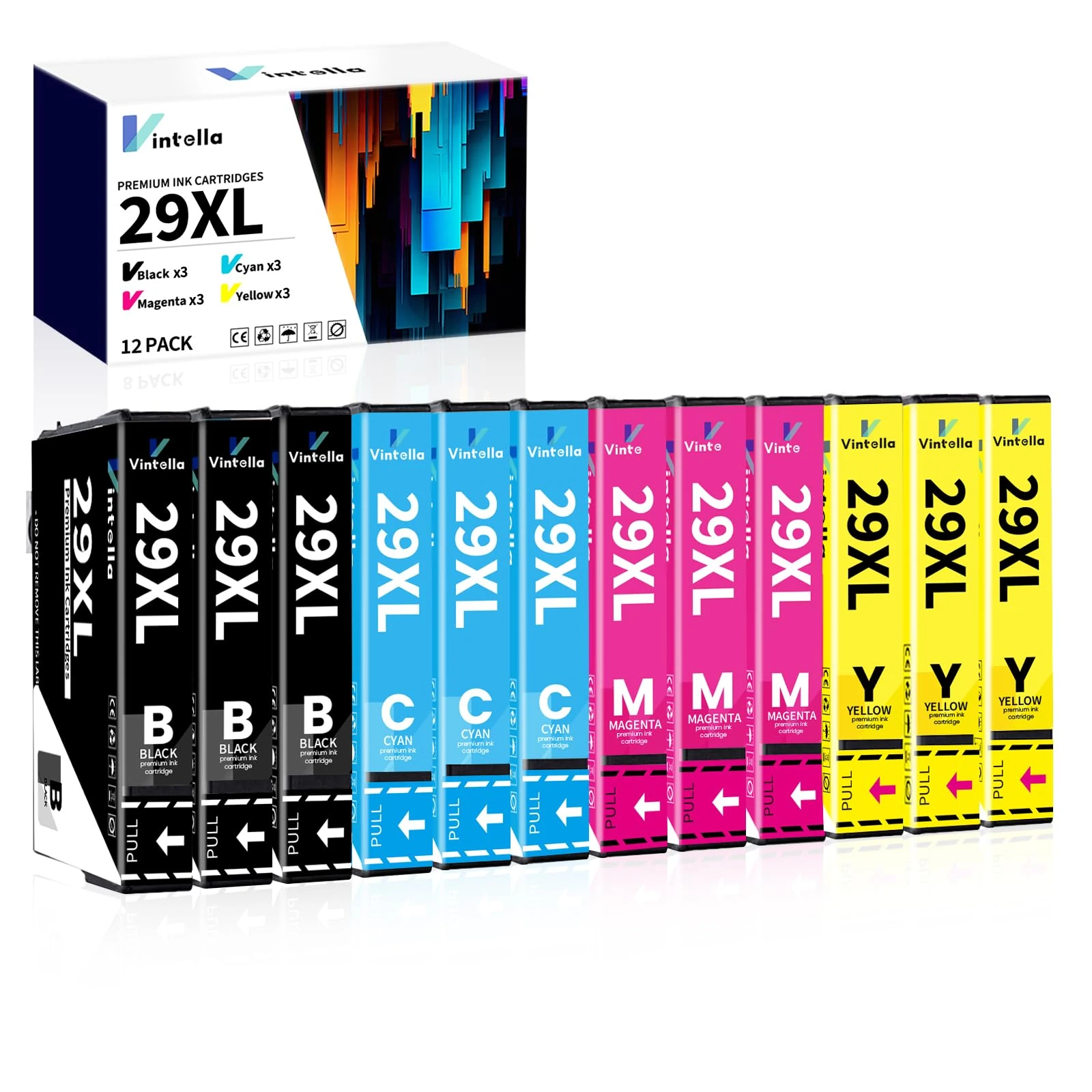 Vintella 29XL Ink Cartridges Multipack Replacement for Epson 29XL Ink cartridge for Epson Expression Home XP-342 XP-335 XP-235 XP-442 XP-352 XP-247 XP-255 XP-332 (12-Pack)