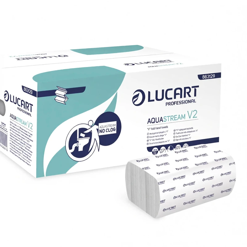 Lucart Professional, AquaStream V2 High Fade Folded Towels, Ideal for Public Bathrooms and Offices, 170 Pieces Per Pack, 21 x 21 cm, 20 Packs