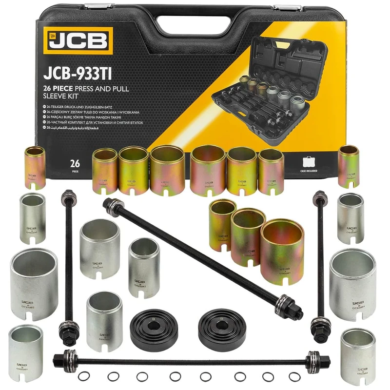 JCB 26 Piece Press and Pull Sleeve Kit, Universal Fit Set of Tools for Replacing Silent Blocks, Bushings and Bearings