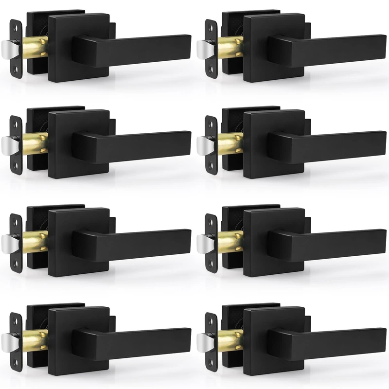 Estmoon 8 Pack Passage Door Handles Matte Black Door Knobs, Interior Door Knobs Square Heavy Duty Non-Locking Handlesets Hall Closet Handles