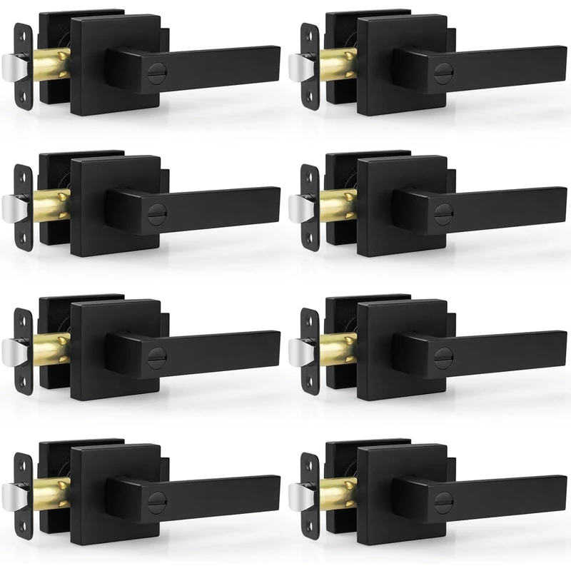 Estmoon 8 Pack Door Handles Black Interior Door Knobs, Keyless Privacy Door Levers with Lock