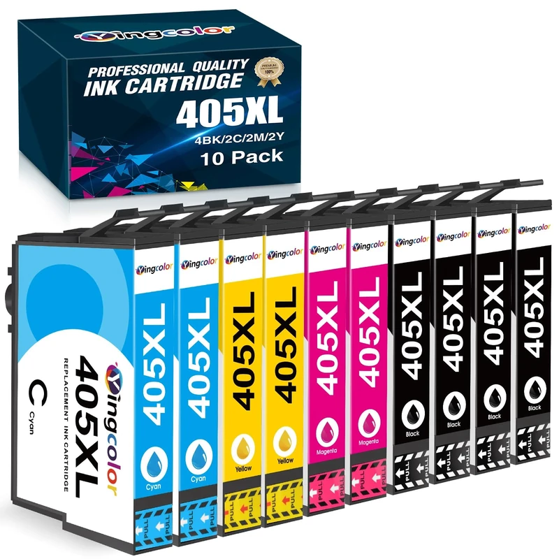 YINGCOLOR 405XL Ink Cartridges Replacement for Epson 405 XL Compatible with Workforce Pro WF-3820 WF-4820 WF-7835 WF-7840 WF-4830 WF-7310 WF-7830 WF-3825 WF-4825 Printer (10-Pack)