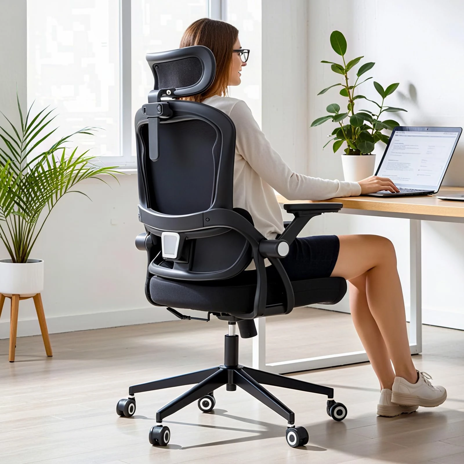 LaoJawBow Big and Tall Ergonomic Office Chair - 400LB Comfy Desk Chairs with Headrest and Back Support, Heavy Duty Mesh Computer Chairs with Wheels and Arms for Home Office, Study, Bedroom and Dorm