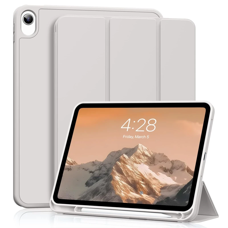 ZKTUYU Case for iPad (A16) 11th Generation 11 inch 2025, iPad 10th Generation Case 10.9 inch 2022, Slim Tti-fold Stand Cover with Pencil Holder, Support Touch ID, Auto Wake/Sleep, Gray
