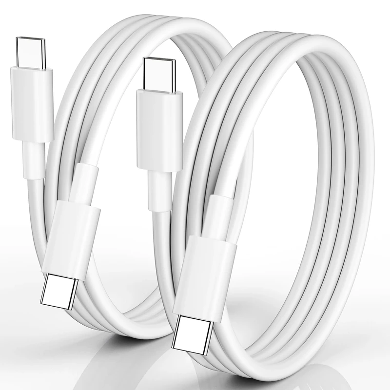 CLEEFUN White iPhone 16 15 USB C to USB C Charger Cable[2m, 2-Pack], 60W Type C to C Fast Charging Lead for iPhone 15 16 + Pro Max,MacBook Pro/Air 2022/2020,iPad Pro Mini/2024/Air 5 4,Galaxy S25 S24