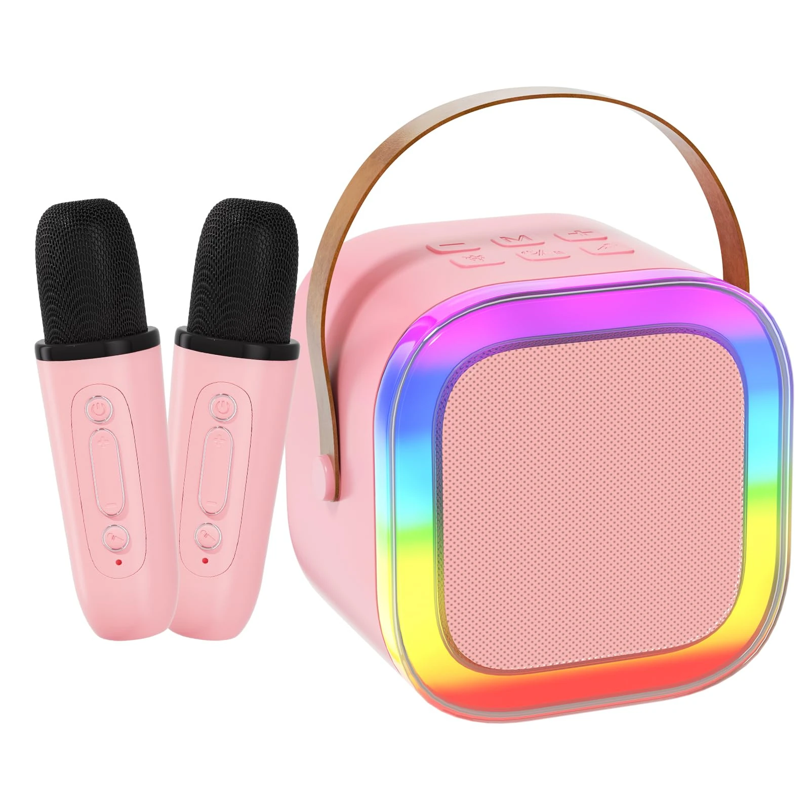 Kids Karaoke Machine with 2 Microphones, Gifts for Girls Toys Age 3-12 Year Old, Kids Microphone Birthday Presents with LED Party Lights and Bluetooth Speaker (Pink)