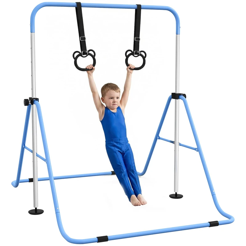 HOMCOM Kids Gymnastics Bar - Adjustable Folding Kip Bar, Blue