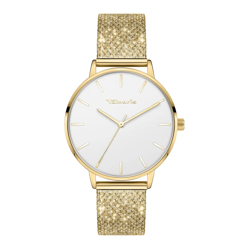 Tamaris Sparkly Adjustable Stainless Steel Mesh Bracelet Watch, Gold, Bracelet