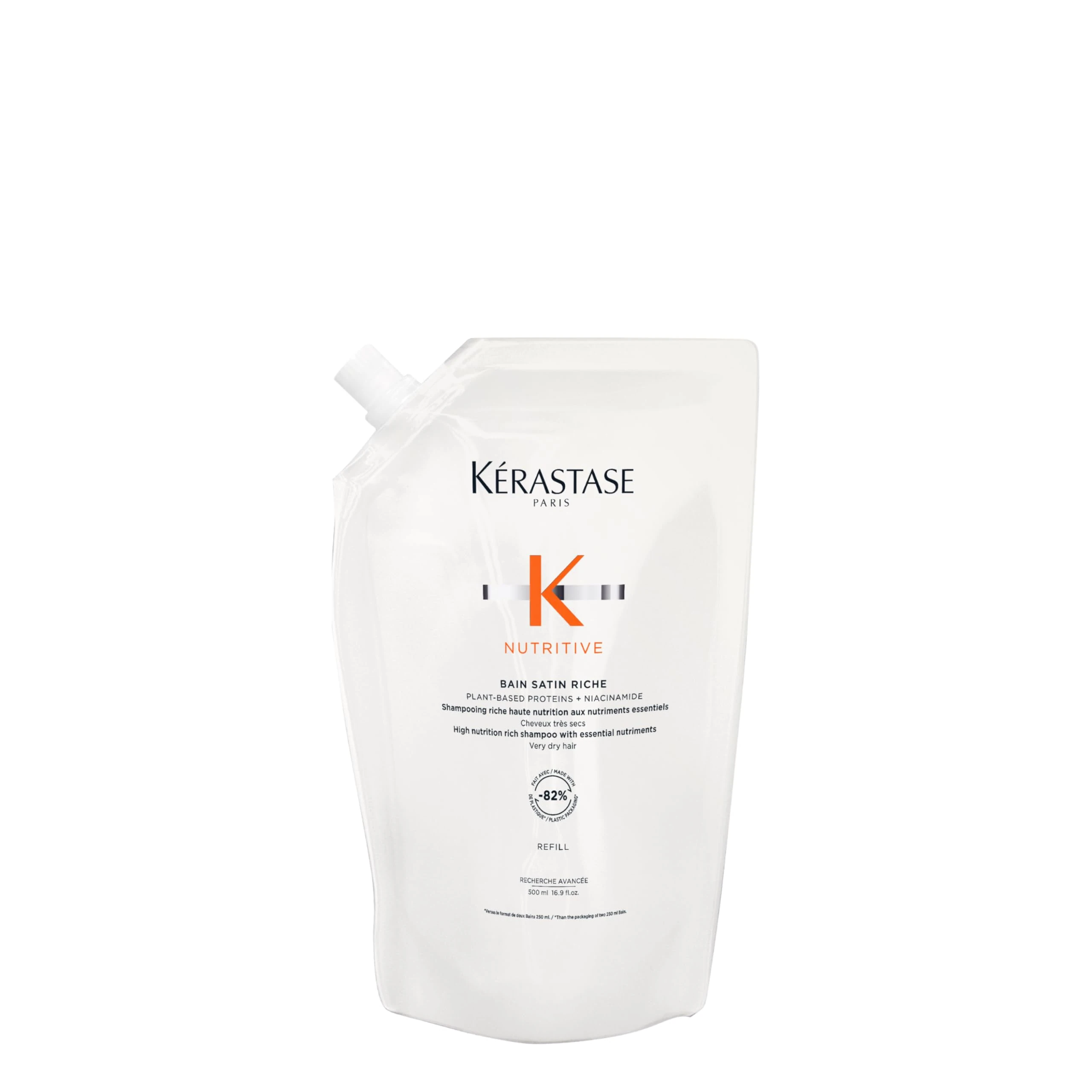 Kérastase Nutritive, Gentle Hydrating Shampoo for Dry Hair, Nourishing Protein Formula with Niacinamide, Moisturises, Softens and Restores Shine, Bain Satin, 500ml Refill