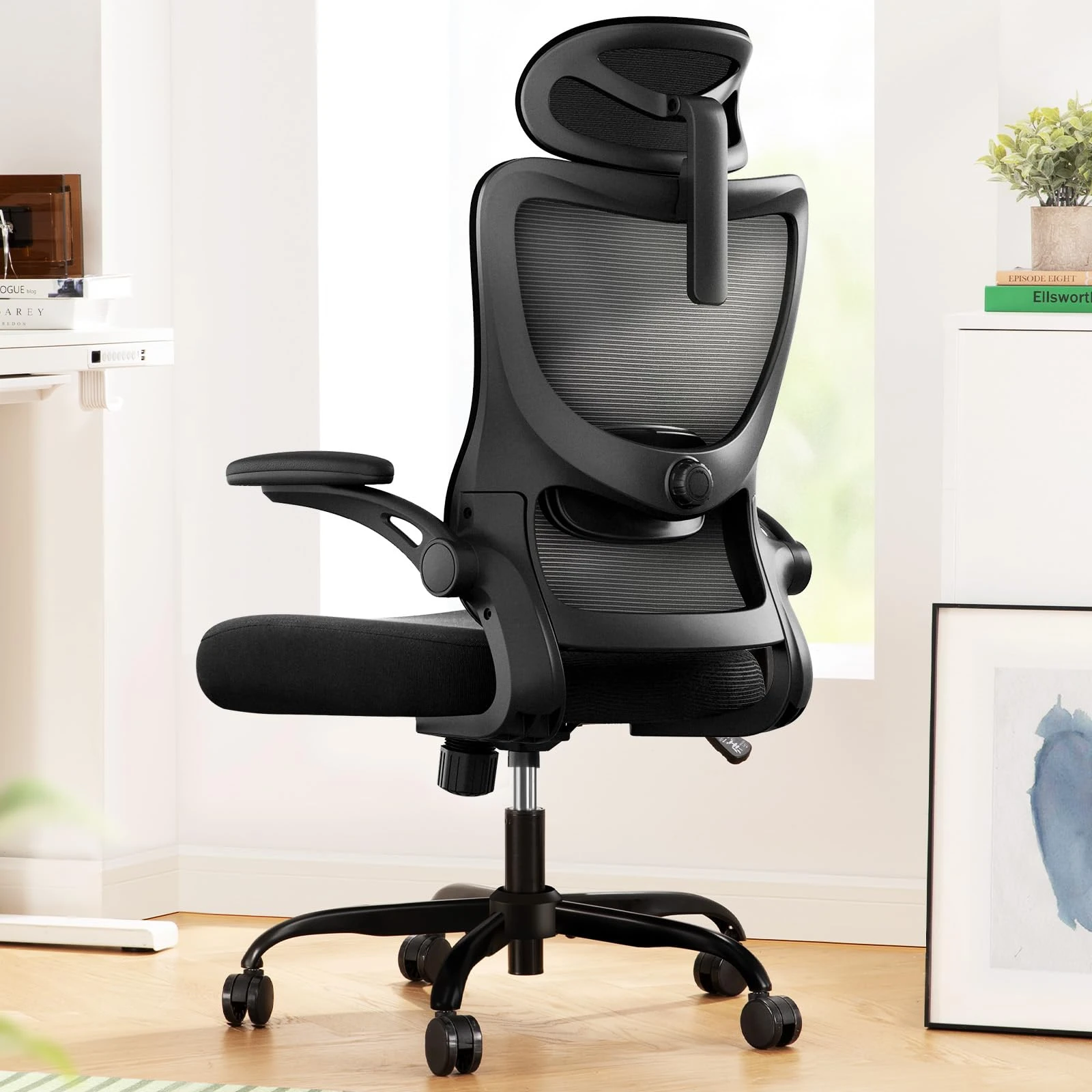 Marsail Ergonomic Office Chair: Computer Desk Chair with High Back Adjustable Lumbar Support 3D Armrests and Headrest 90°-130°Rocking Mesh Swivel Task Chairs for Home Office